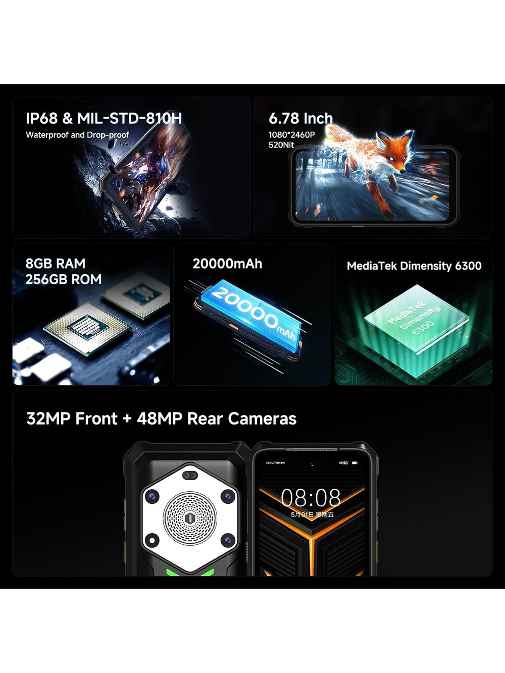5G Unlocked Rugged Smartphone 8GB 256GB IP68
